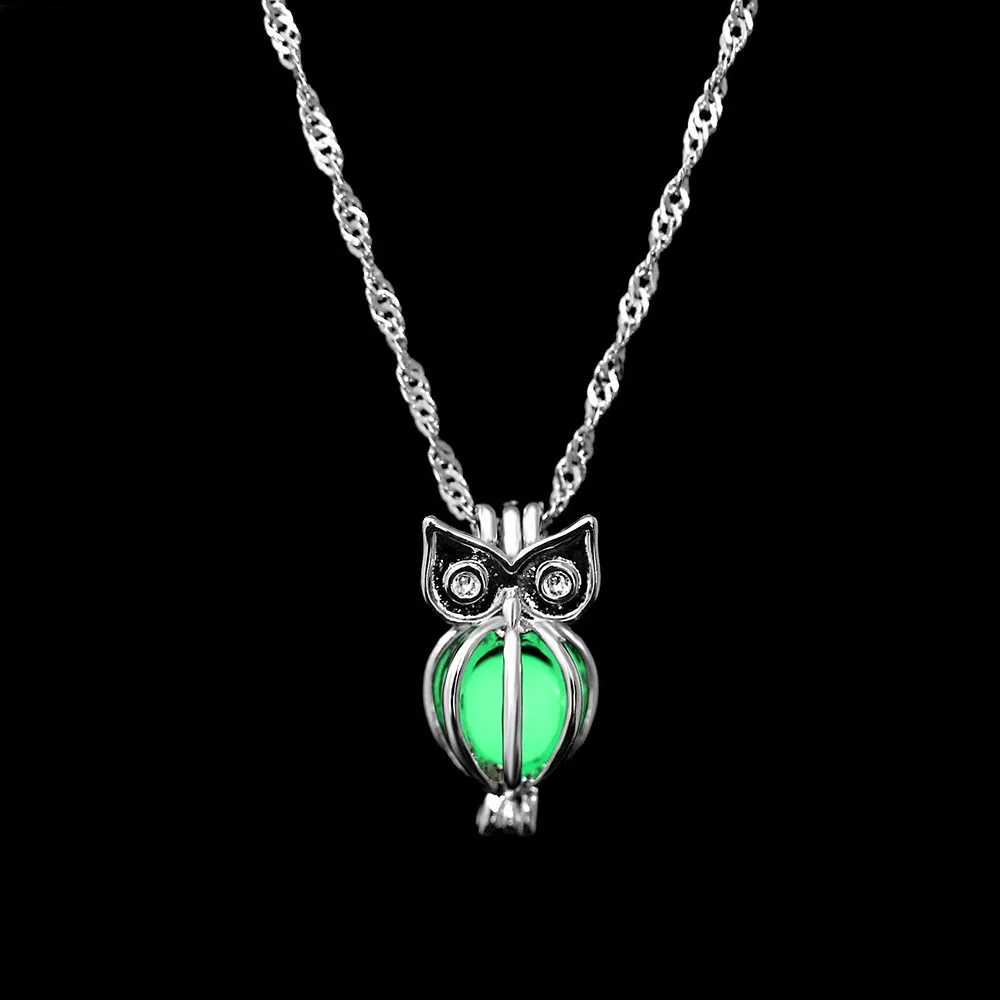 Светится в темноте кулон Подвеска Серебро позолоченная цепочка ожерелье s Шарм светящаяся Сова ожерелье женское ожерелье светящиеся украшения - Окраска металла: Green