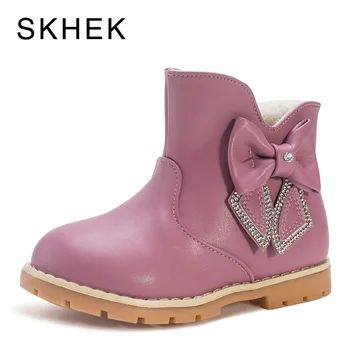 

SKHEK New Fashion Children Autumn Spring Winter Boots Cute Keep Warm Kids Girls Princess Boots Antislip Leather Girl Floral Boot