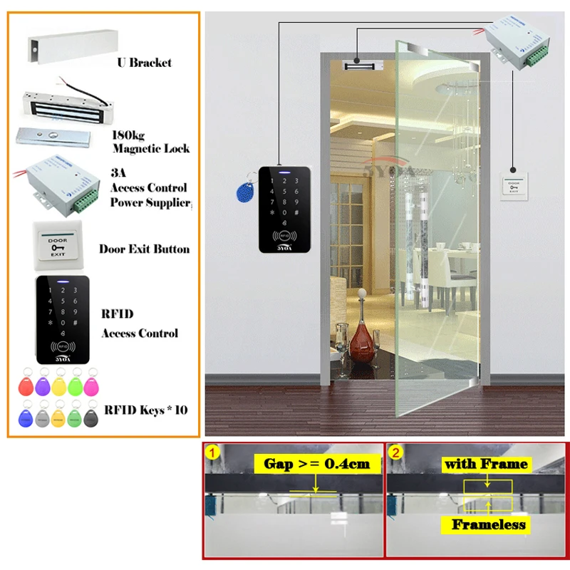 5YOA RFID система контроля доступа DIY комплект дверной замок стекло ворот набор Электронный магнитный замок ID карта Кнопка питания