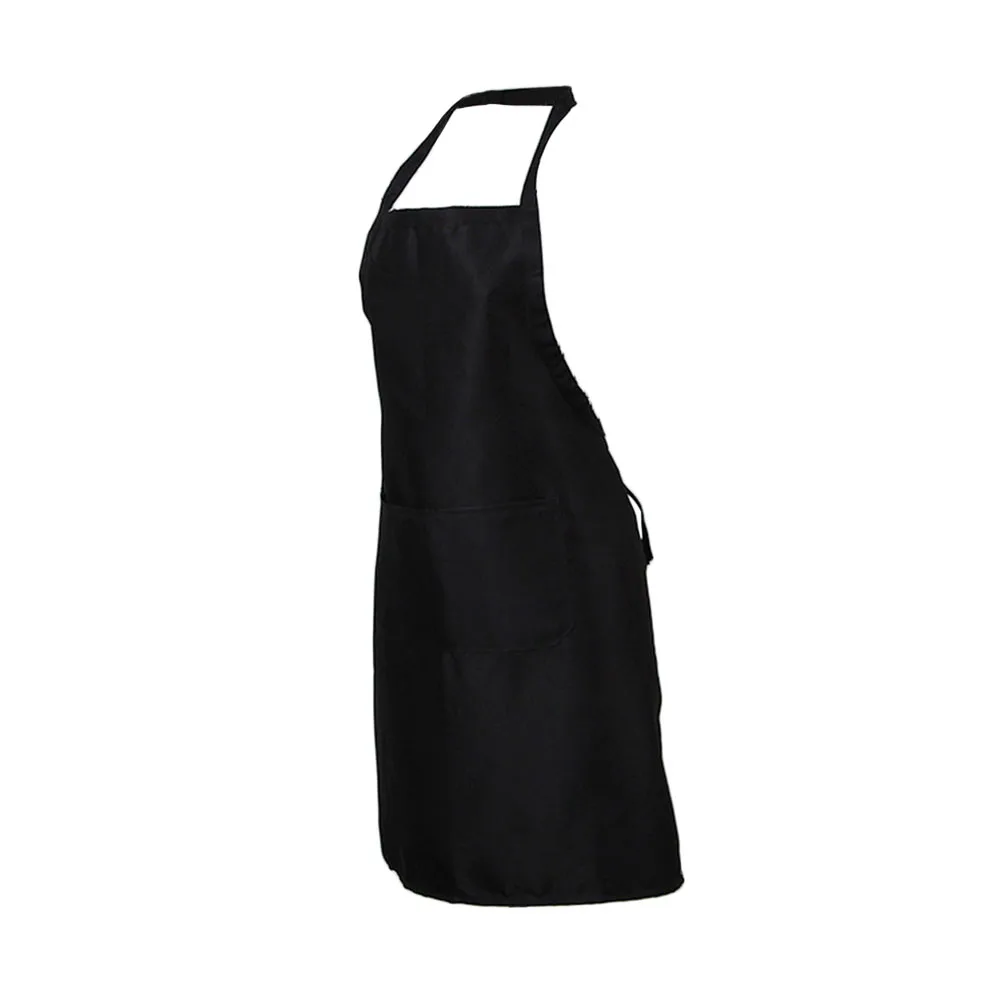 

2 Pockets Pure Color Neck Strap Bib Apron Waterproof Restaurant and Home Kitchen Apron 60x70cm (Black)
