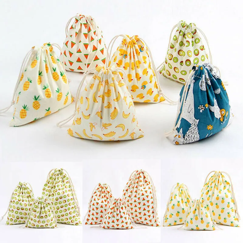 Fashion Portable Women Vintage Drawstring Backpack Print Shopping Bag Canvas Beach Pineapple Print Beam Port Storage