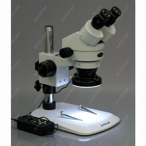 AmScope SM-1 시리즈 줌 쌍안 실체 현미경 3.5X-90X+ 다중 구역 144 LED 소형 기둥 스탠드