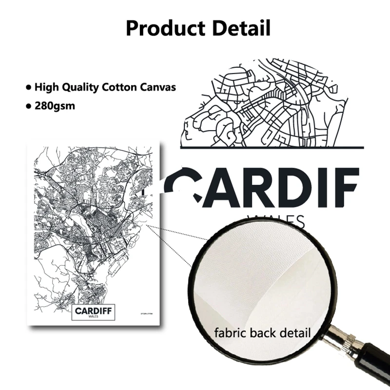 Европа страны город Мадрид Милан Прага плакат-карта и принты Cardiff, карта на холсте для дома