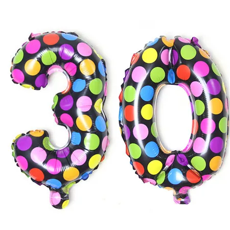 Dot 30 Qisen16inch 10/20 Вт, 30 Вт/40/50/60 Юбилей надувные шары из алюминиевой фольги с днем рождения воздушные шары для взрослых в возрасте на день рождения Декор поставки - Цвет: Dot 30