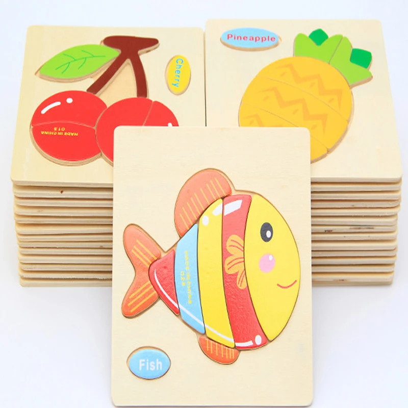 

Random free shipping Cartoon Puzzle wooden Animal traffic Three-dimensiona puzzle children's toys children's educational force