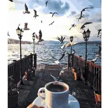 6957 кофе день с птицами-краска комплекты номеров для взрослых DIY