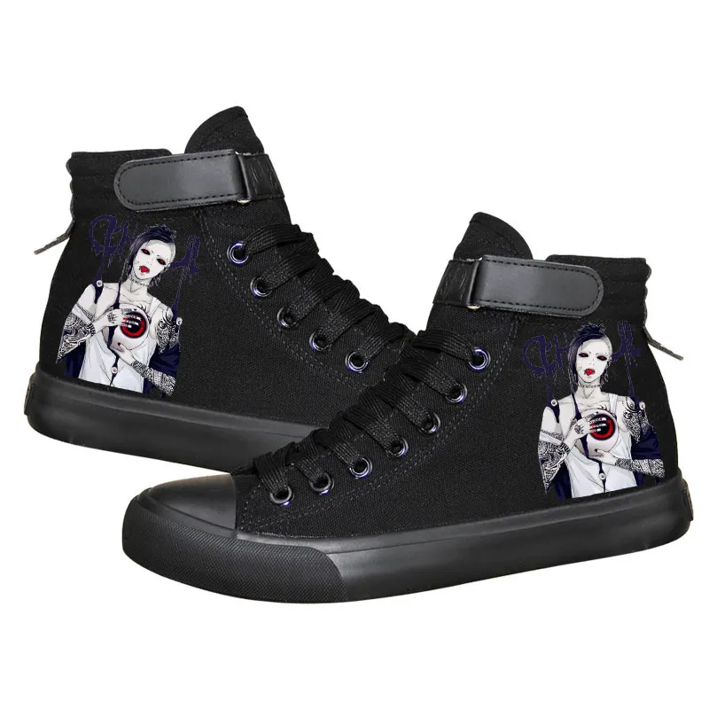 Обувь с принтом аниме «Токийский Гуль» Kaneki Ken; обувь для костюмированной вечеринки для мужчин и женщин; цвет черный, белый; Светящиеся кроссовки унисекс на плоской подошве для влюбленных - Цвет: 1
