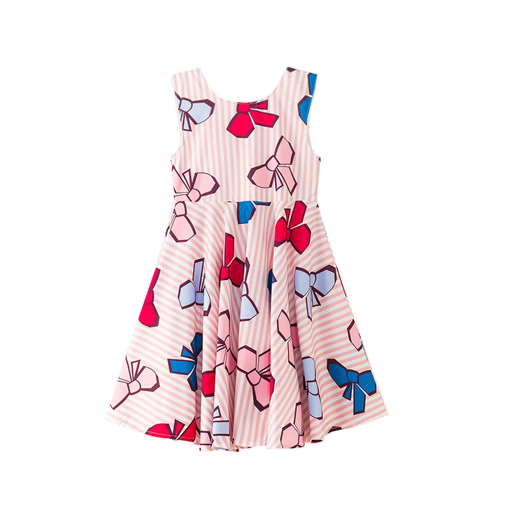 

B-S30 New Fashion Girls Elegant Dresses Girls Princess Dress Girls Summer Clothes 4-14T teens Kids Bow-knot Print Casual Dress