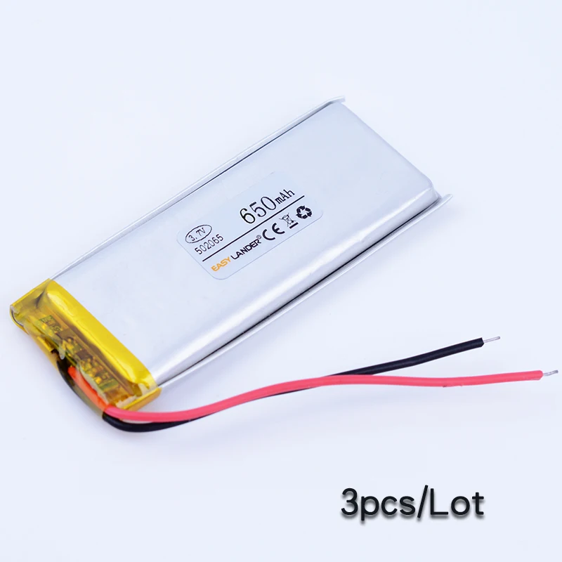 

3pcs/Lot 502065 3.7V 650mAh Rechargeable Lithium Li Polymer Li-ion Battery For Mp3 MP4 DVR GPS PSP PDA bluetooth Speaker 482065