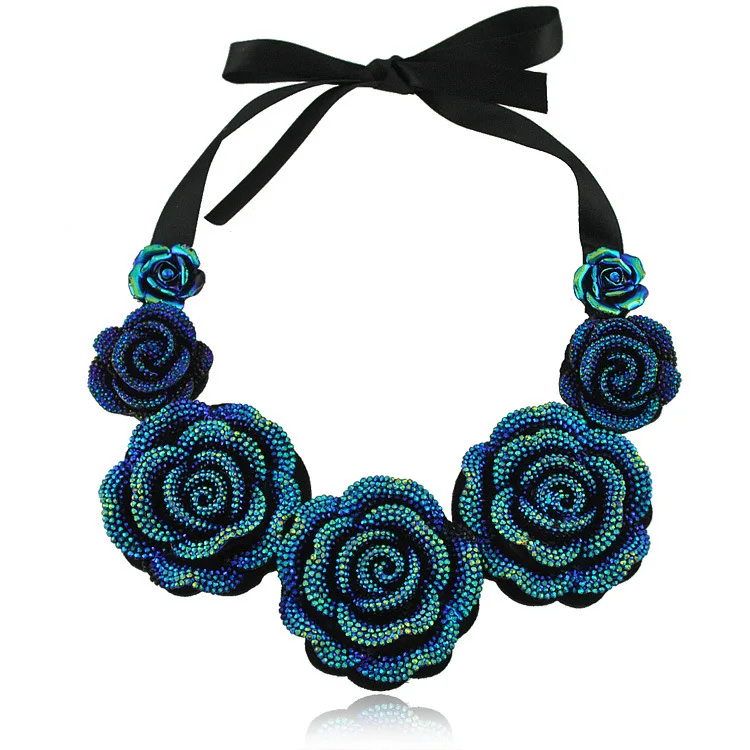 N1680 European and American popular summer wild roses diamond collar necklace handmade clothing accessories | Украшения и