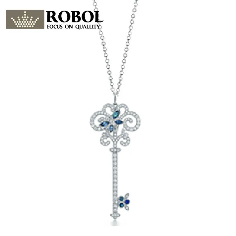 

ROBOL Silver Necklaces Genuine Women's Pendant Sterling Silver Chain Pure Long Pendant Necklace Mail Free Package