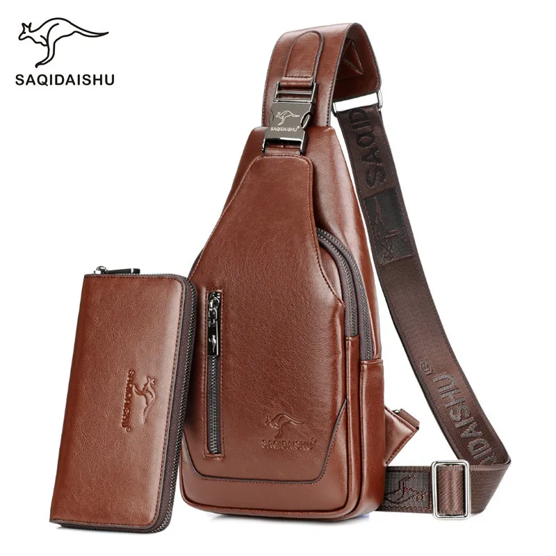 

Satchel kangaroo new men's chest bag business casual single shoulder bag pu men tide single shoulder messenger bag