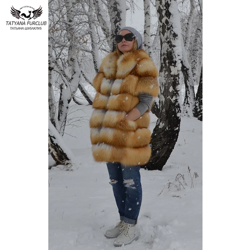 

Tatyana Furclub Women Natural Real Gold Fox Fur Coat 75 CM Long Winter Gold Fox Fur Coat Luxury Thick Female Jacket With Fur Col