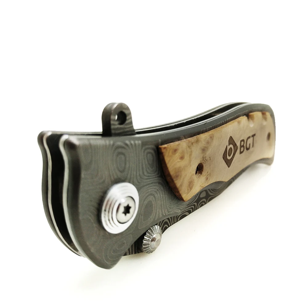 BGT 339 Camping Folding Knife EDC Survival Tactical Hunting Combat Pocket Knives Multi Tools 9Cr18MOV Blade Damascus Pattern