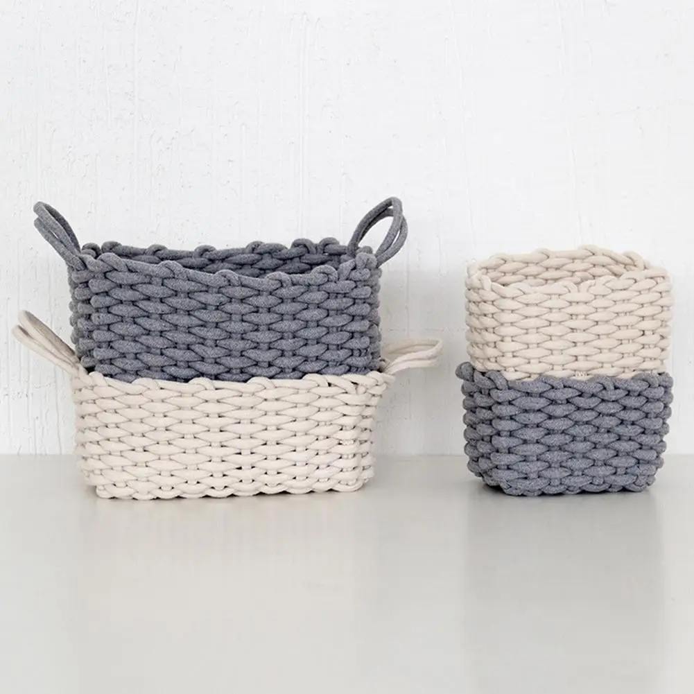 Handmade Cotton Rope Storage Basket Nordic Style Desktop Sundries Finishing Box Natural Fabric Laundry Toys Small Organizer Box