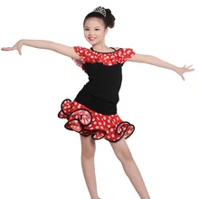 Новое поступление года; Модная одежда для девочек рубашка в горошек костюм Детская практика Samba Танго Костюмы для латиноамериканских танцев платье