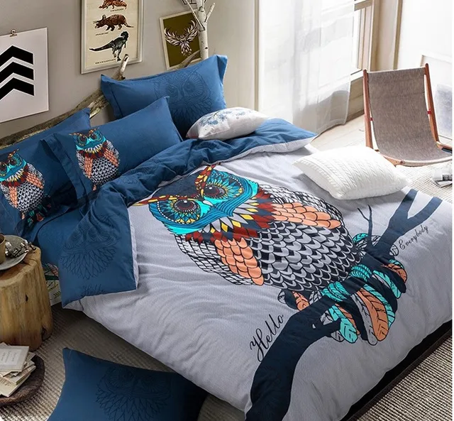 queen owl bedding set king size cartoon quilt duvet doona cover owl sheets queen