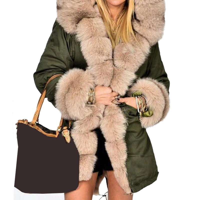Women Faux Fur Camouflage Jacket Fur Collar Winter Parkas Thick Warm Long Coat Female Hooded Overcoat Outwear 5XL Jackets M0277