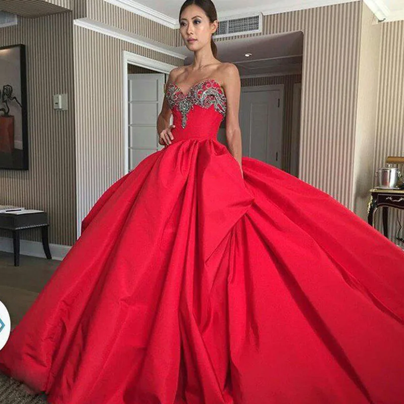 Luxury Ball Gown Wedding Dress 2016 Custom Made Beaded Red Bridal ...