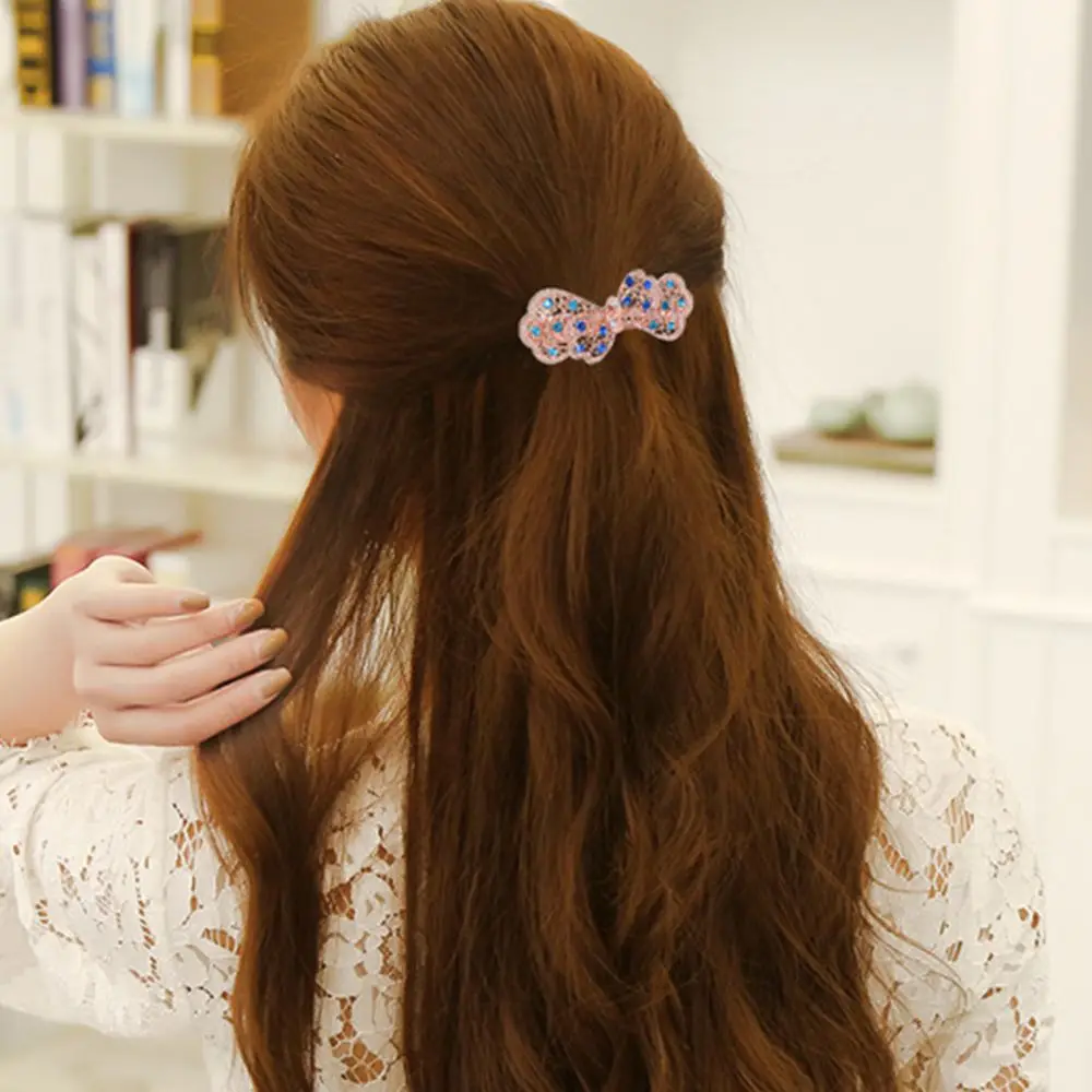 1 PCS Fashion Style Crystal Rhinestone Bowknot Gold Barrette Hair Clip