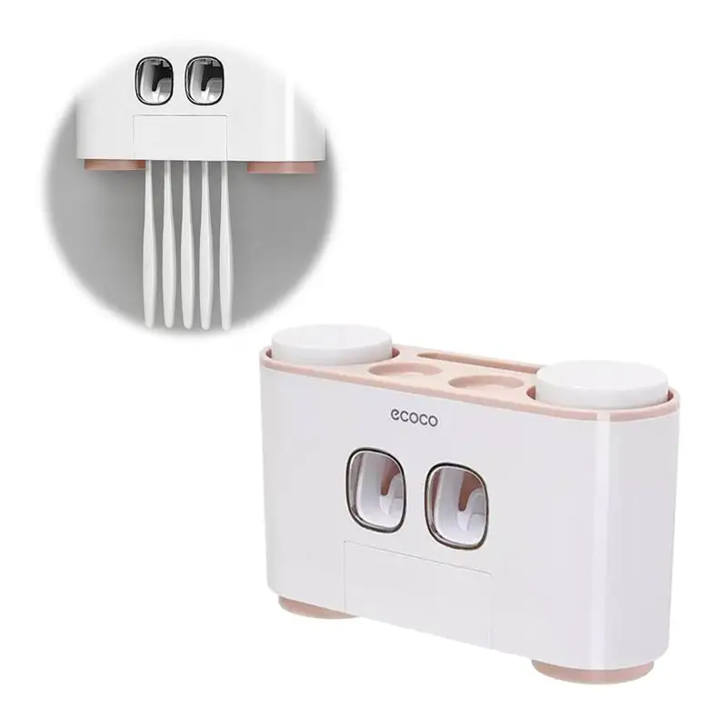 

Multi-Function Toothbrush Holder Wall-Mounted Free Punching Cup Storage Dust-Proof Shelf for Home