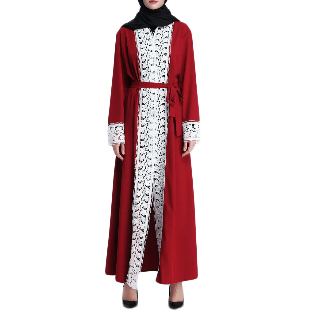 CHAMSGEND мусульманская женская исламская одежда Кружева Сращивание длинное пальто Ближний Восток длинный халат Carnaval Volwassen Kostuums C30117
