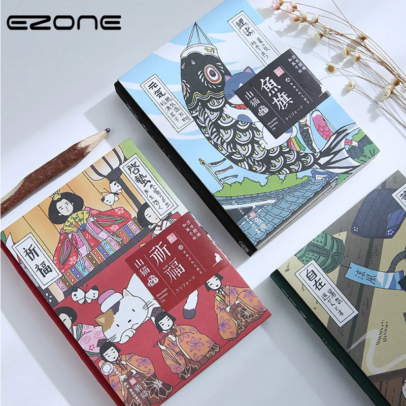 EZONE Japanese Style Notebook Printed Kawaii Japan Cat Notepad Grid