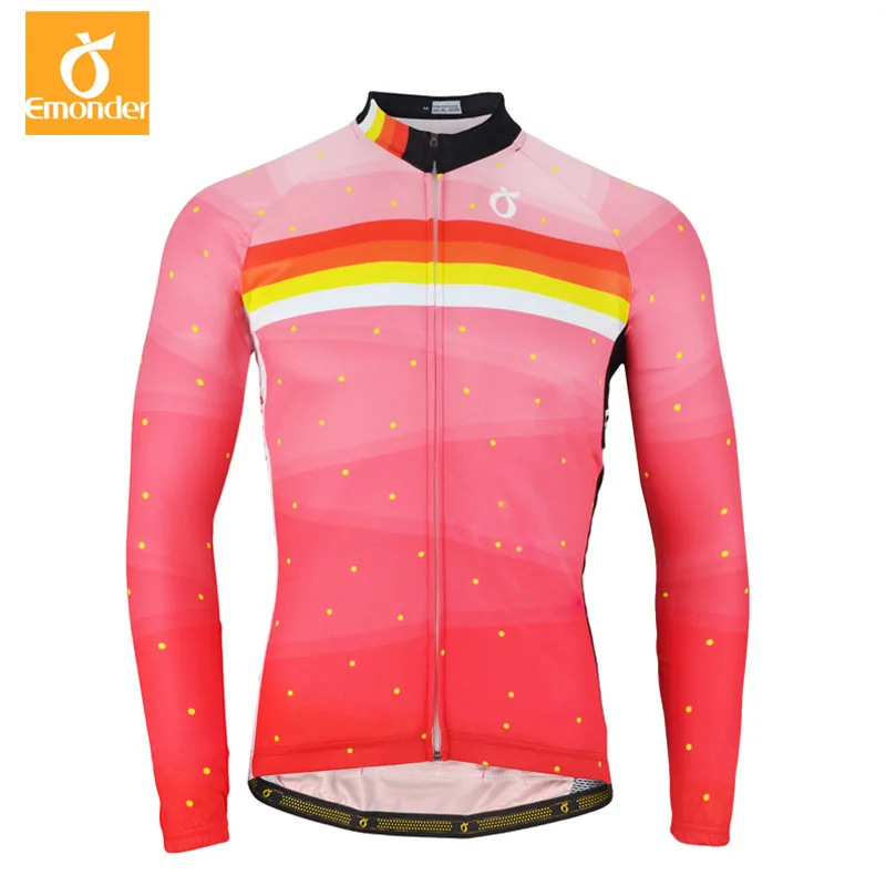 cheap EMONDER Men Long Sleeve Cycling Jerseys for Spring Autumn Pro Fit Road Bike MTB Tops Custom Cycling Clothings Gradient color