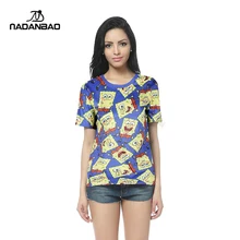 2015 new panic buying summer SpongeBob catoon digital print T-shirt casual popular woman DSS1014