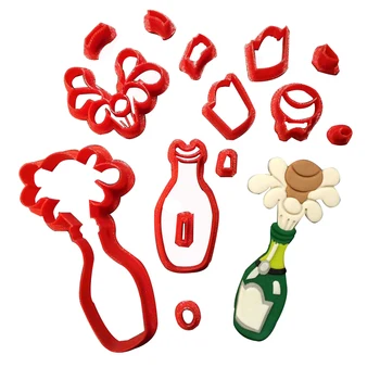 

Drink Champagne Bottle Cork Glass Series Cookie Cutter Fondant Cupcake Top Cutter Custom Made 3D Printed Cake Decoration Tools
