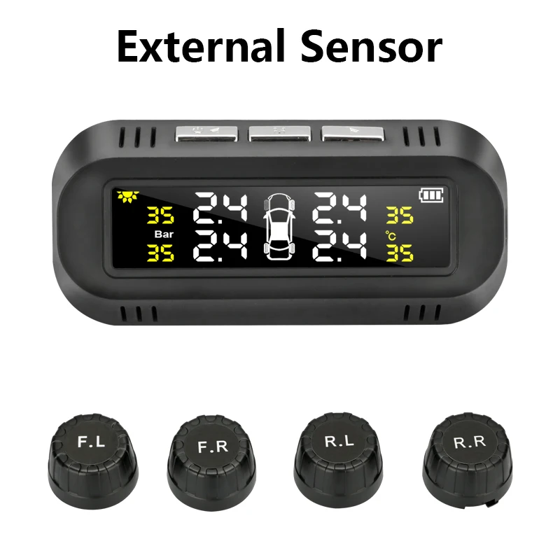 Jmcq солнечная система контроля давления в шинах автомобиля шины Давление сигнализации Монитор Системы Дисплей крепятся к стеклу давления воздуха в шинах Температура Предупреждение+ 4 датчики для мВ - Тип: External sensors