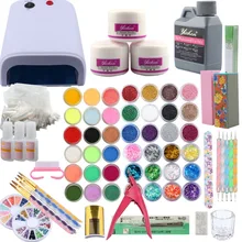 Акриловый набор для ногтей, 36 Вт, УФ лампа для наращивания ногтей, набор инструментов для маникюра, педикюра, Набор насадок для ногтей, кисть, 30 шт., блестящая пудра, маникюрный набор