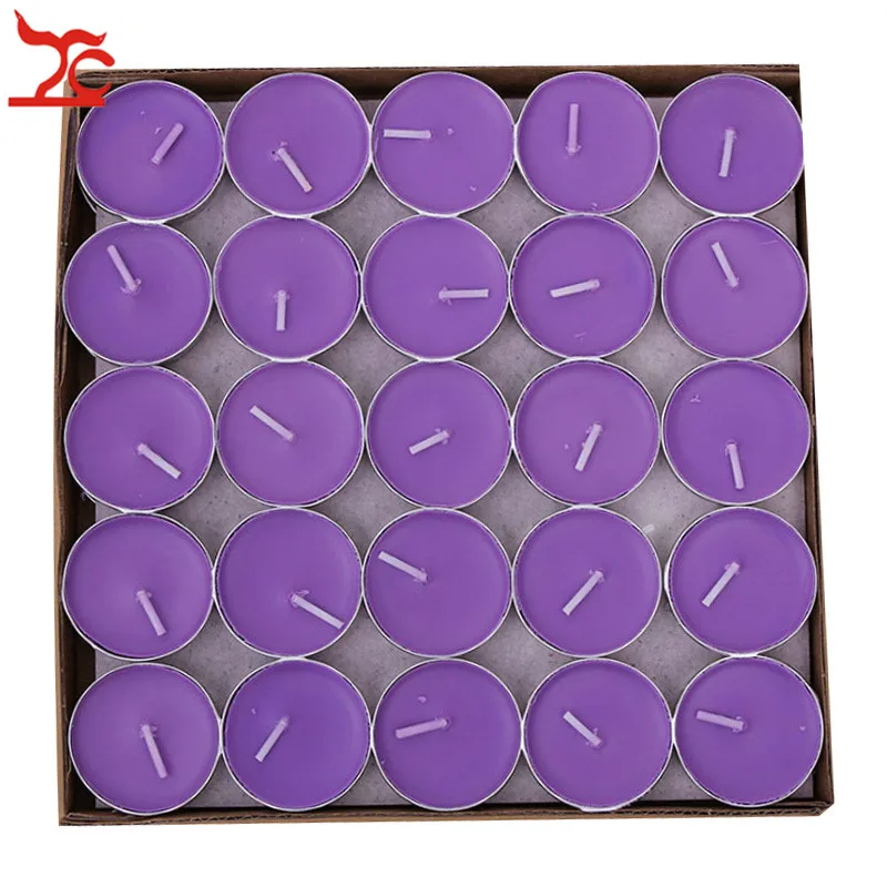 50 шт. Буддийские принадлежности, светильник для масляных ламп, 2 часа бездымного чая Будды, восковые ароматические свечи, свечи на день рождения - Цвет: Purple