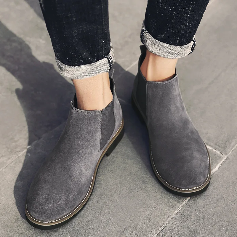 Da Para Deslizamento De Ons Fur Camurça gray brown Vaca Casual Tornozelo Sapatos Moda preto Homens Qualidade marrom Chelsea Yd ever Motocicleta Outono Fur With Homem Couro Botas Navy Fur black cinza Masculinos IpwPnqU6Tx