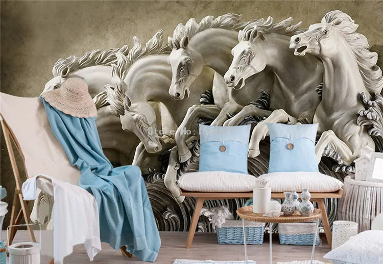 3D стерео рельеф лошадь Настенные обои Гостиная ТВ диван фон настенная живопись классический домашний декор обои для стен 3D