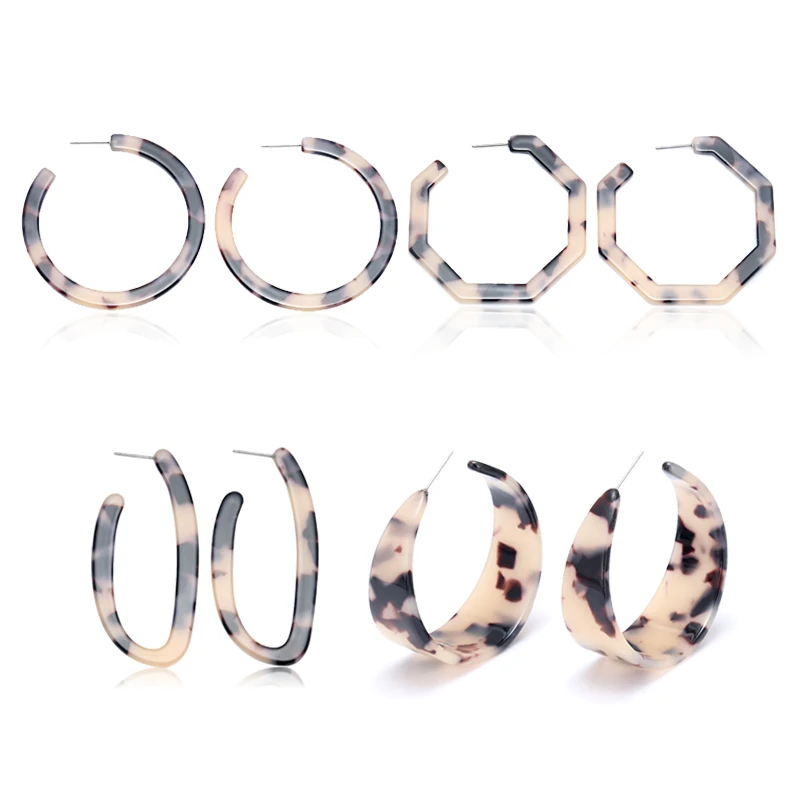 

Light Tortoise Acrylic Earrings Hoop Lightweight Resin Earrings Geometric Octagon Statement Stud Earrings