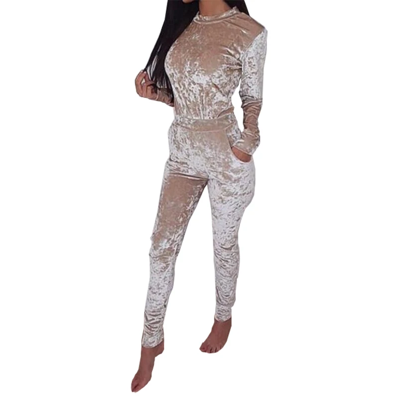 One Piece Long Pants Velvet Jumpsuits Playsuit Warm Autumn Winter