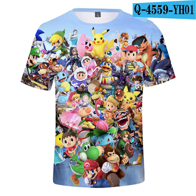 

Super Smash Bros T-Shirt Printed Super Mario Pokemon Zelda Anime Tees Plus Size 3D Clothes Cute 3D Tshirt Men Game T-Shirts
