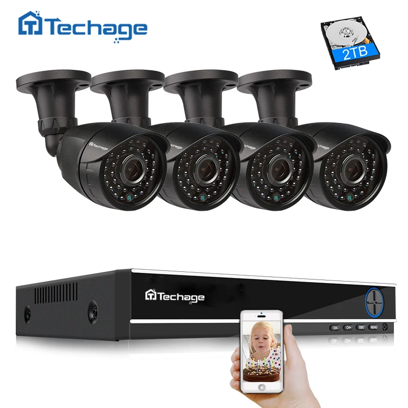 

Techage Security Camera System 8CH 1080P HDMI DVR Kit 4PCS 1080P 2.0MP CCTV Camera Outdoor Waterproof P2P Video Surveillance Set