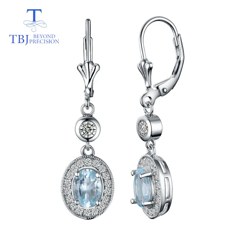 

TBJ,aquamarine earrings natural gemstone in 925 sterling silver long pattern high sense of fine jewelry for women wedding gfit