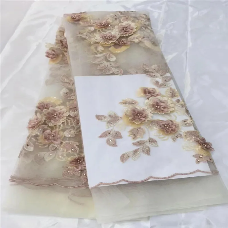 

Nigerian Lace Fabric 2018 High Quality Lace 3d Lace Fabric Wedding Gray African With Beads Nigerian French Lace Fabric HJ1200-1