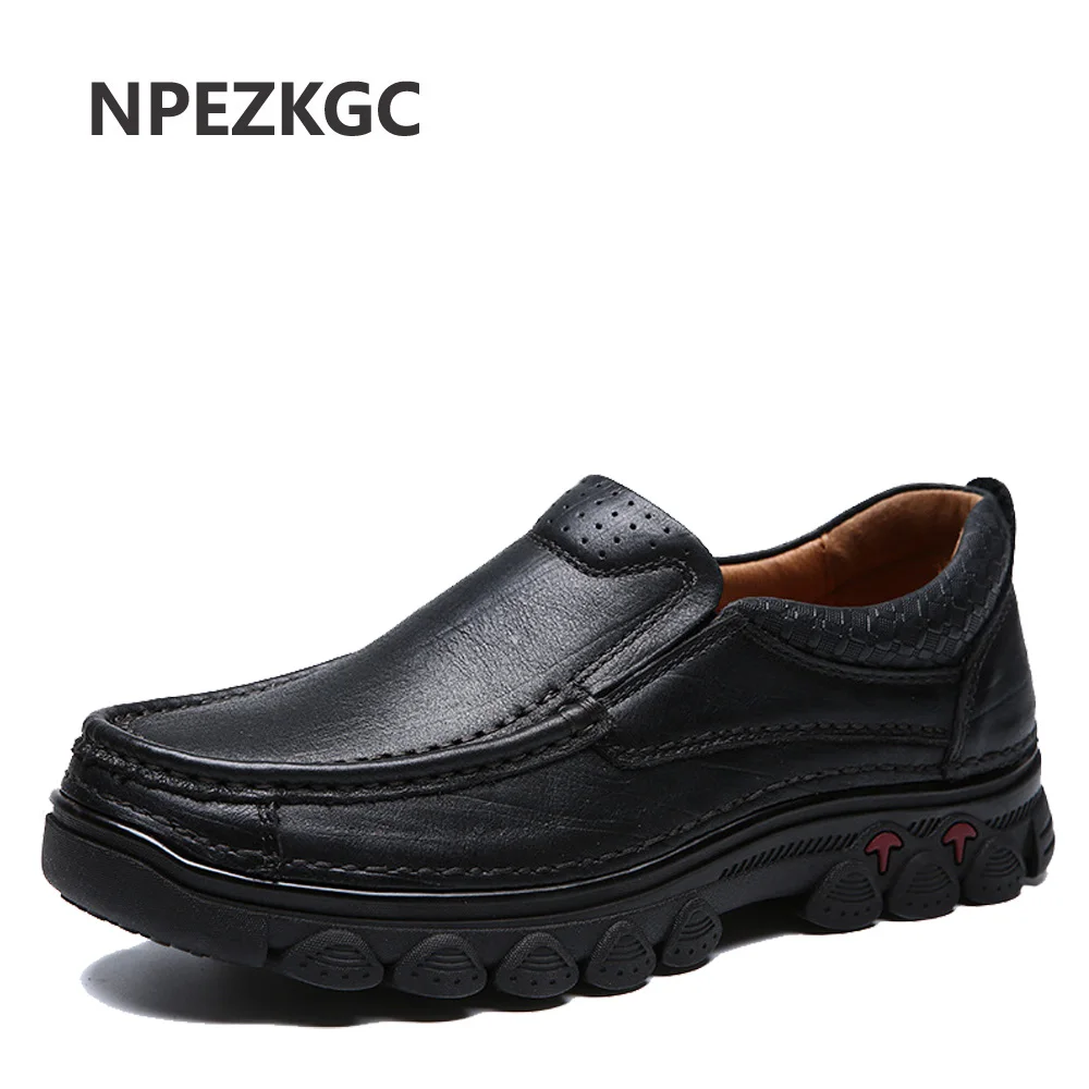NPEZKGC/мужская повседневная обувь из натуральной кожи; люксовый бренд; коллекция года; мужские лоферы; мокасины; дышащая обувь без шнуровки; Цвет Черный; обувь для вождения