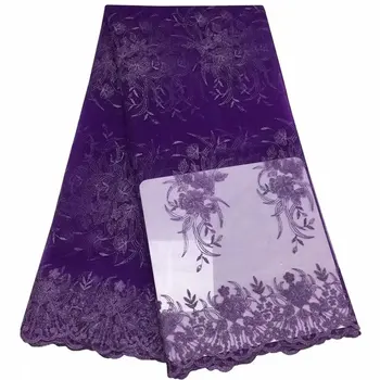 

fashions pure purple Embroidered Nigerian Laces Fabric Bridal High Quality French Tulle 3d Lace Fabric for Women Dress FFY74