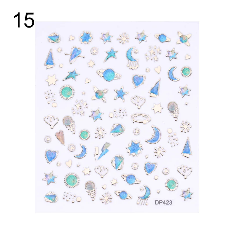 1 лист стикеры 3D на ногти Nail Art Звезда Луна Небо водонепроницаемый глянцевый самоклеющиеся наклейки для ногтей Маникюр украшения для ногтей - Цвет: Size C 15