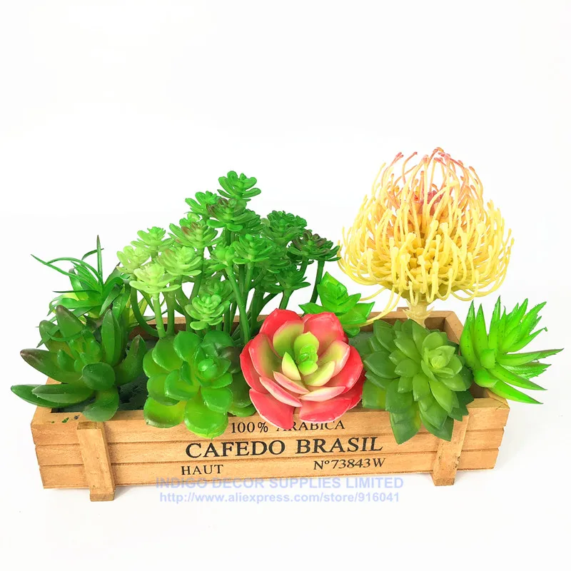 

Artificial Succulent Plant (9pcs+1 Wood Plate)/Set Desert Plastic Flower Bonsai Table Decoration Greenery Plant Free Shipping