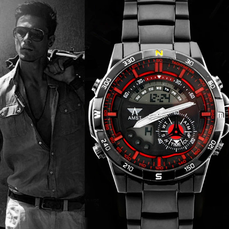 Часы Мужчины Люксовый Бренд AMST Погружения 30 М Спорт Кварцевые Аналоговые Военная