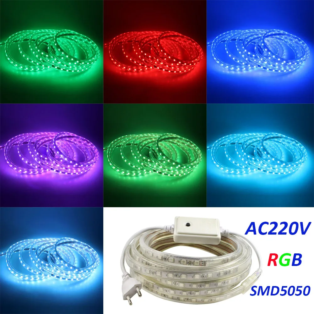 AC220V-Waterproof-5050-led-Strip-light-RGB-White-Warm-White-Blue-60-leds-Meter-with-EU (1)