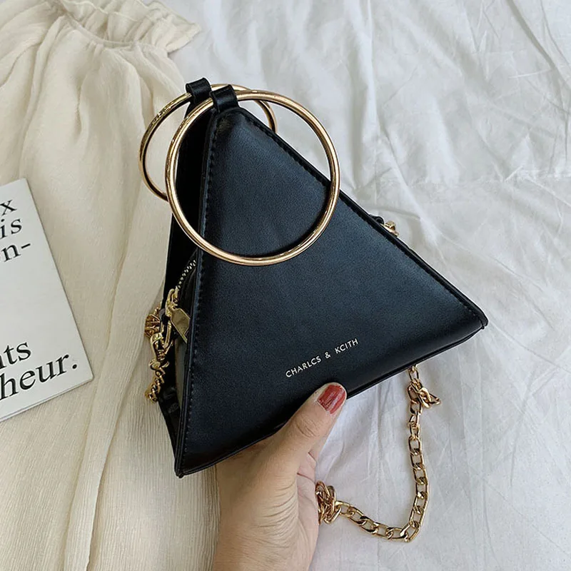 

PU Leather Triangle Shape Fashion Women bag Top-handle PU Leather Shoulder Messenger Bags 2019 Small Chain Shoulder Bags