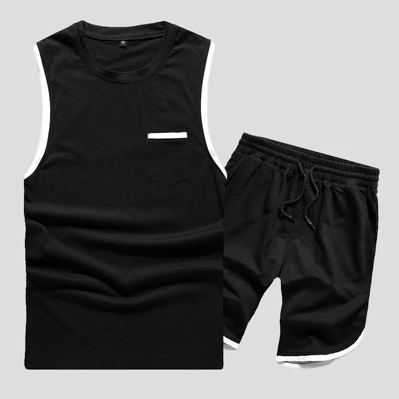 Прямая доставка два комплекта летние однотонные Slim Fit Мужские комплекты повседневное Jogger Спортивный комплект для мужчин шорты