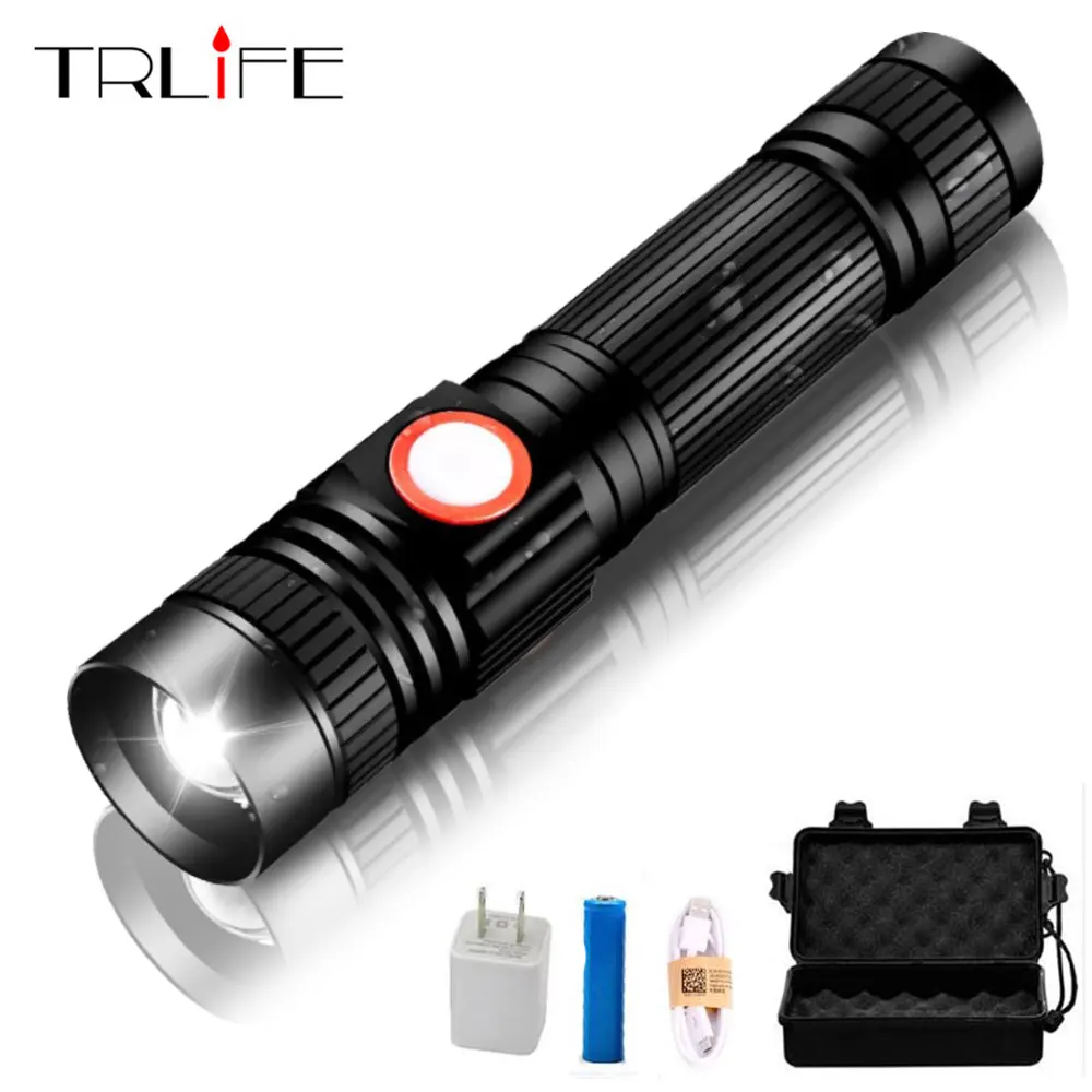Goede LED Zaklamp 8000 Lumen T6 Ultra Bright Zoomable Tactische Zaklampen LED Zaklamp USB Opladen voor Camping Vissen Rijden